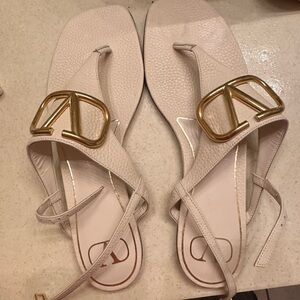 Valentino Cream Sandals with Gold Detail